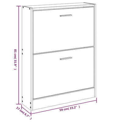 Shoe Cabinet Natural Solid Pine Medium 2 Drop-Down Drawers