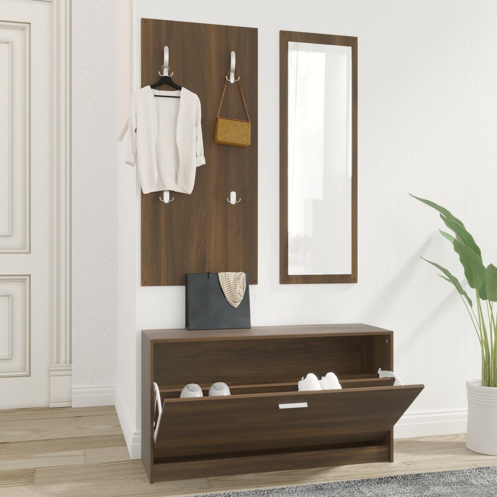 3-in-1 Shoe Cabinet Set Black Engineered Wood