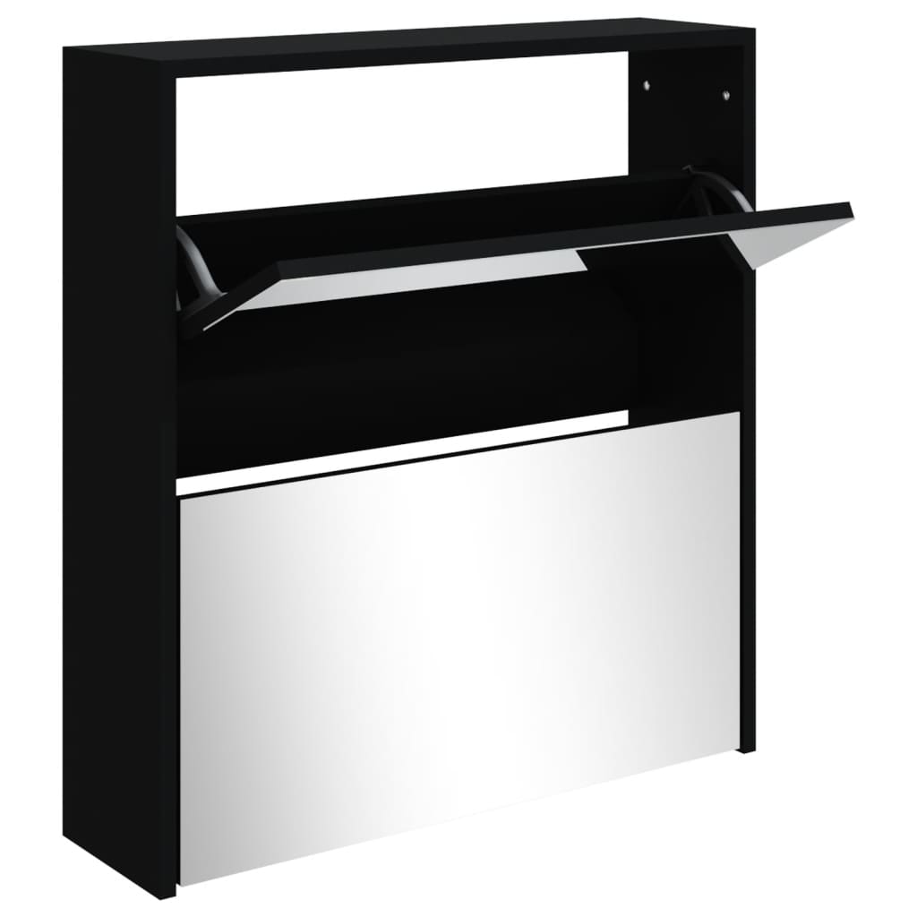 Shoe Cabinet Natural Solid Pine & Glass Medium 2 Drop-Down Drawers