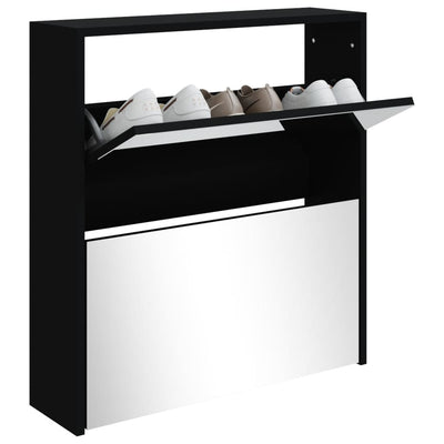 Shoe Cabinet Natural Solid Pine & Glass Medium 2 Drop-Down Drawers