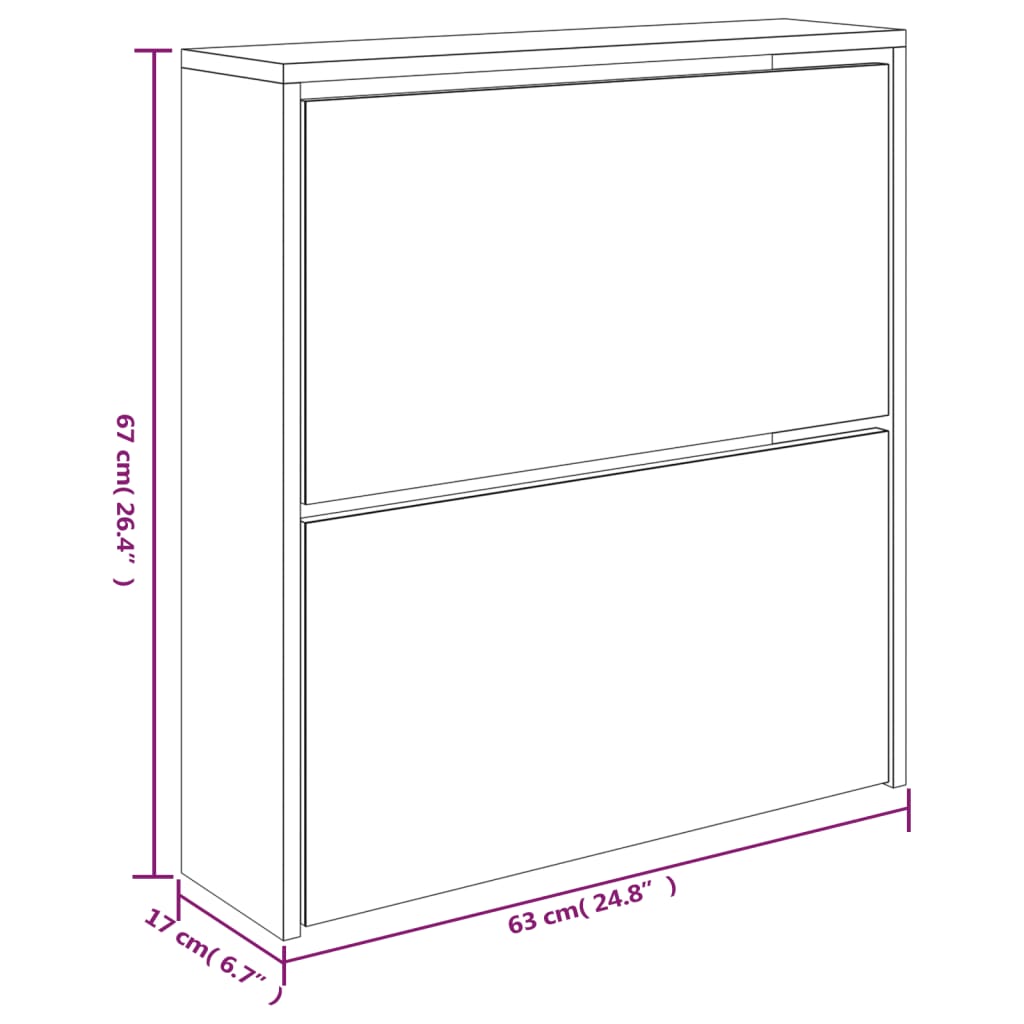 Shoe Cabinet Natural Solid Pine & Glass Medium 2 Drop-Down Drawers