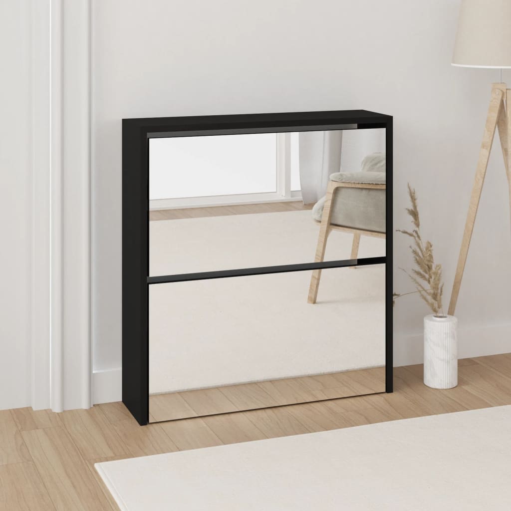 Shoe Cabinet Natural Solid Pine & Glass Medium 2 Drop-Down Drawers