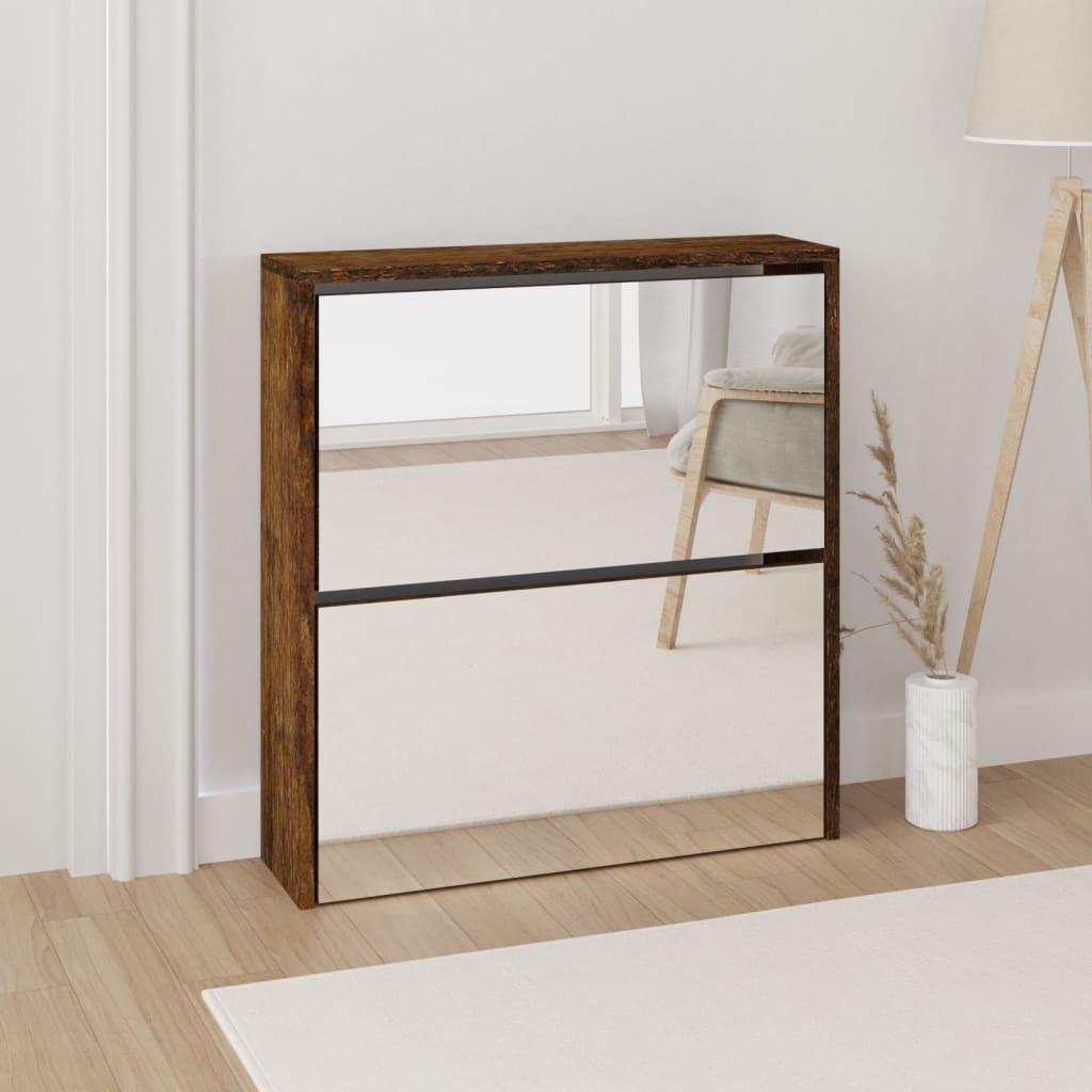 Shoe Cabinet Natural Solid Pine & Glass Medium 2 Drop-Down Drawers