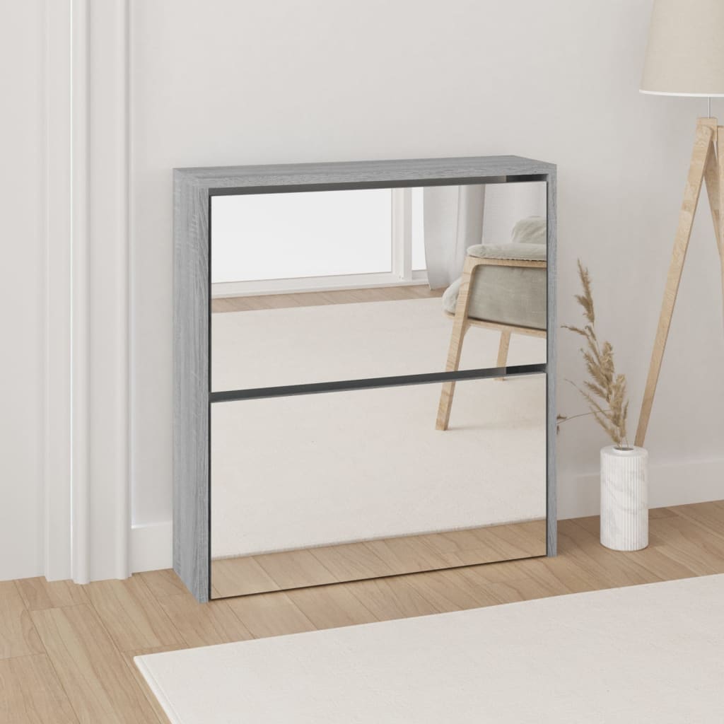 Shoe Cabinet Natural Solid Pine & Glass Medium 2 Drop-Down Drawers