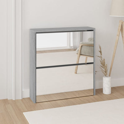Shoe Cabinet Natural Solid Pine & Glass Medium 2 Drop-Down Drawers
