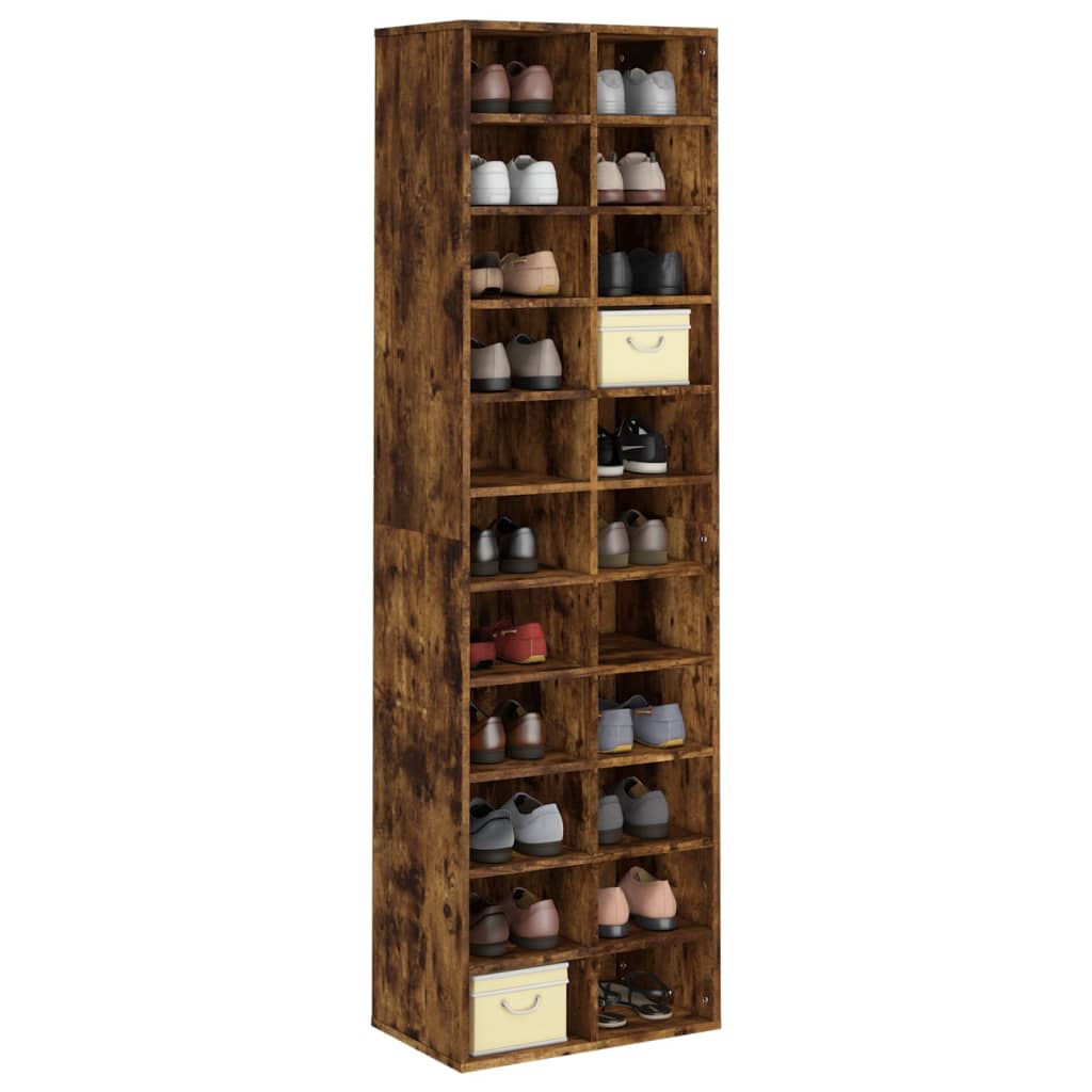Shoe Cabinet Smoked Oak 24 Drawers Tall