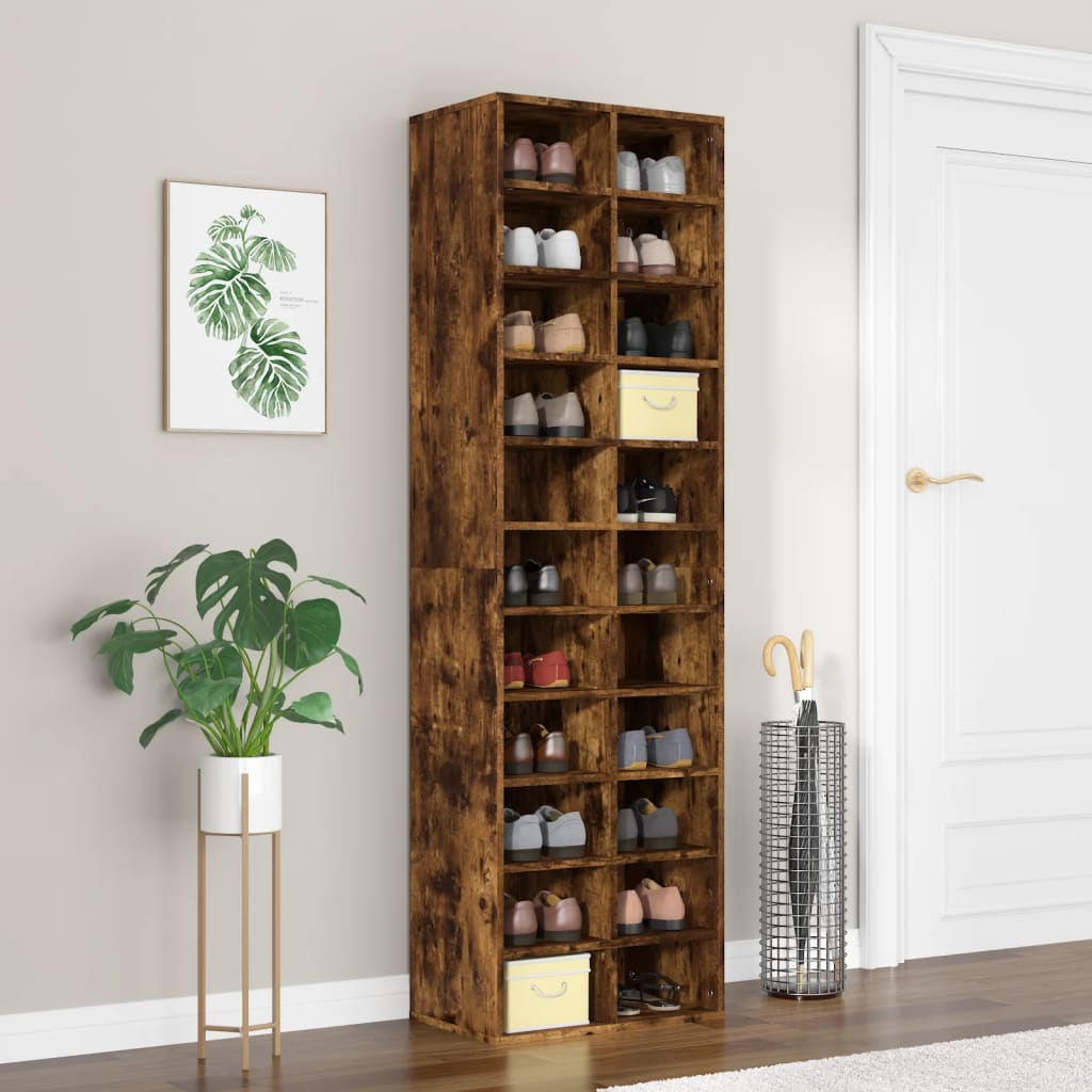 Shoe Cabinet Smoked Oak 24 Drawers Tall