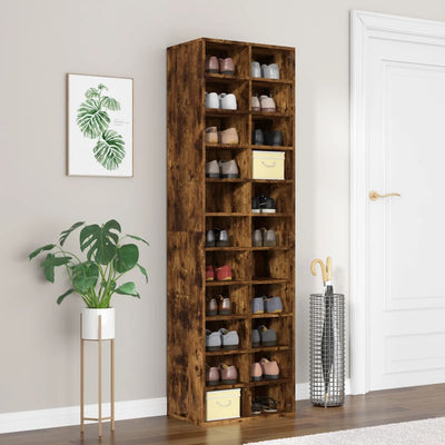 Shoe Cabinet Smoked Oak 24 Drawers Tall
