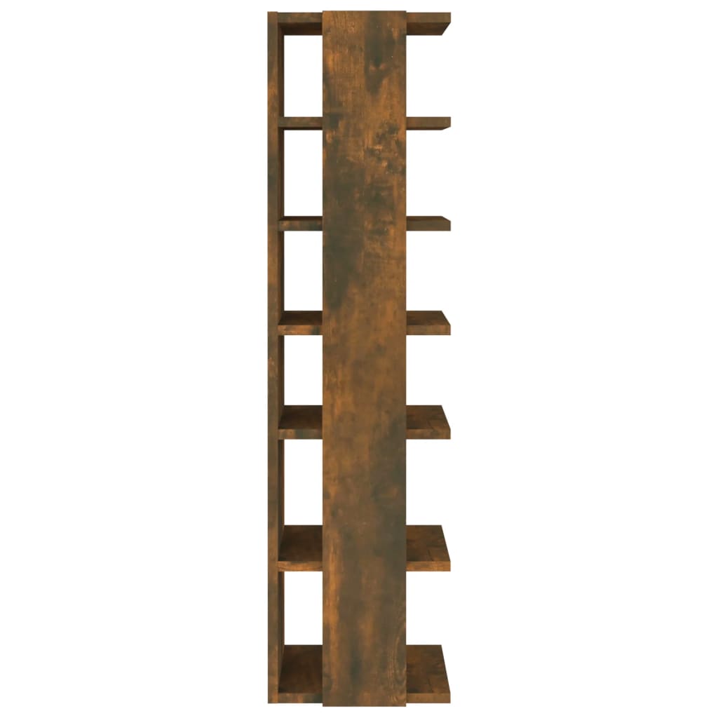 10" Narrow & Tall Smoked Oak Shoe Cabinet With 6 Tiers