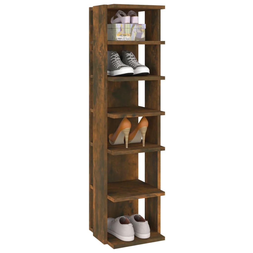 10" Narrow & Tall Smoked Oak Shoe Cabinet With 6 Tiers