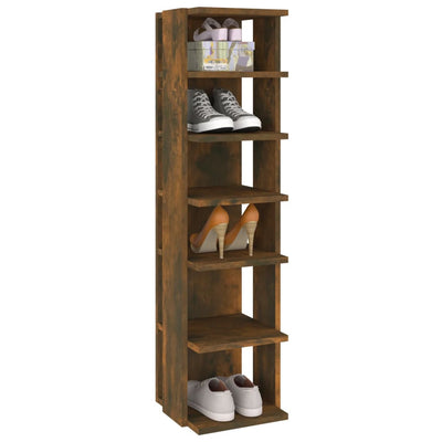 10" Narrow & Tall Smoked Oak Shoe Cabinet With 6 Tiers
