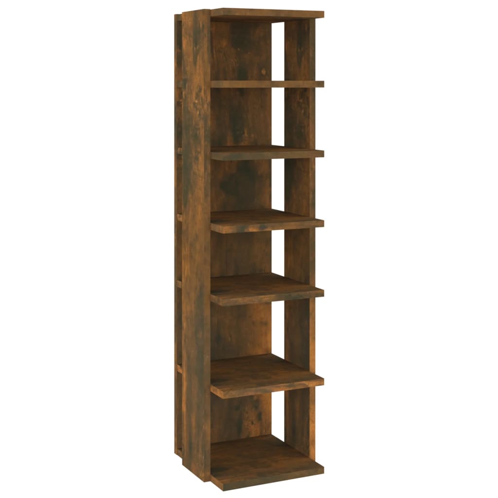 Set of 2 10" Narrow & Tall Smoked Oak Shoe Cabinet With 6 Tiers