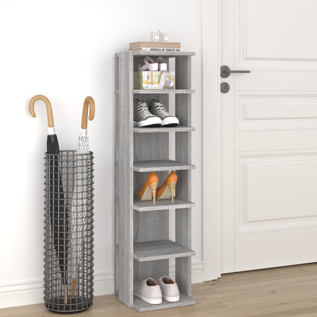 10" Narrow & Tall Smoked Oak Shoe Cabinet With 6 Tiers