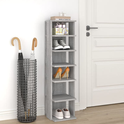 10" Narrow & Tall Smoked Oak Shoe Cabinet With 6 Tiers