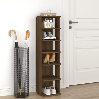 10" Narrow & Tall Smoked Oak Shoe Cabinet With 6 Tiers