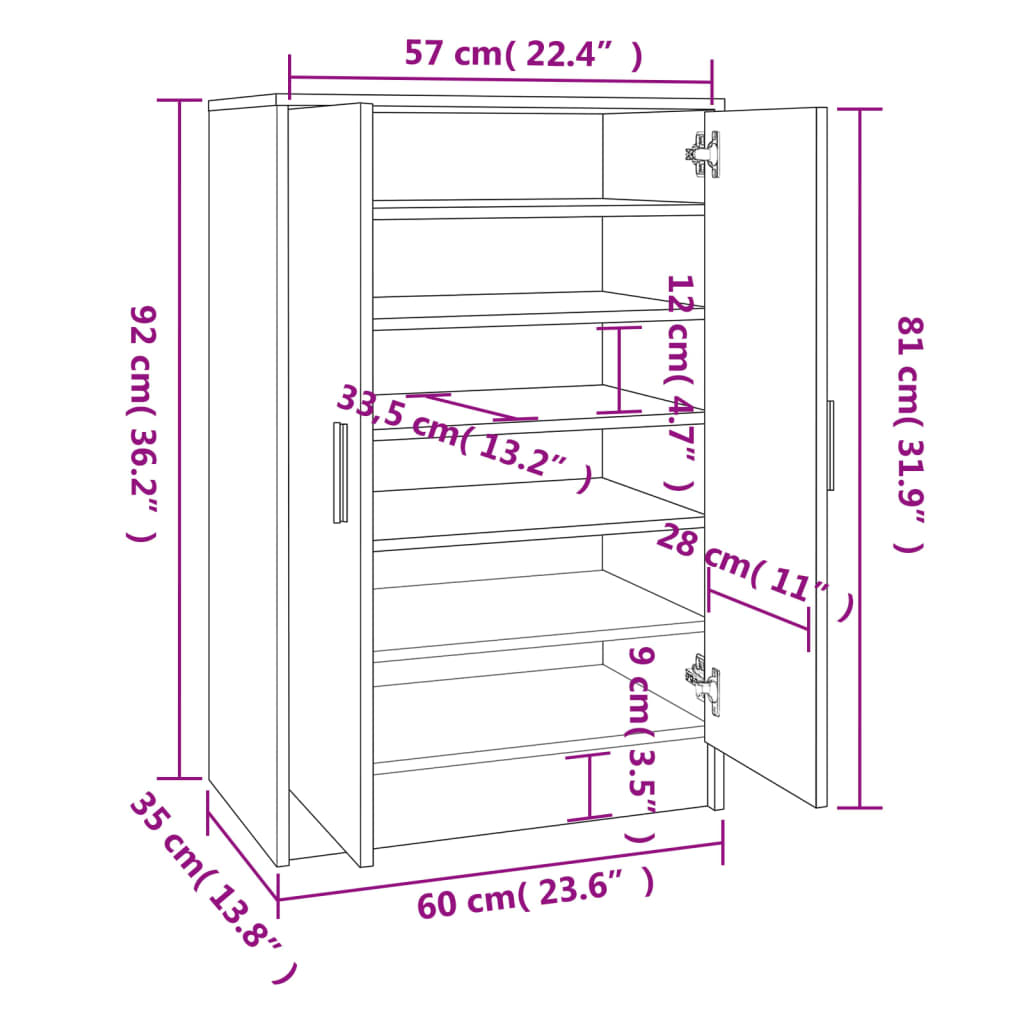 Flow Shoe Cabinet Smoked Oak 5 Drawers Tall & Wide