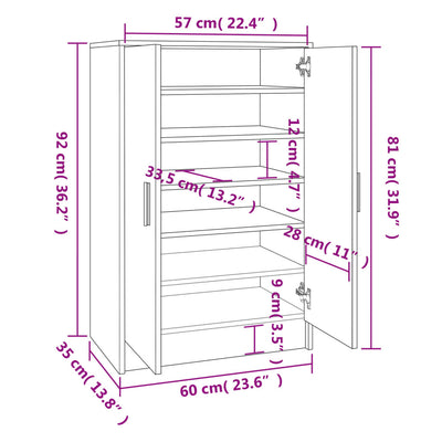 Flow Shoe Cabinet Smoked Oak 5 Drawers Tall & Wide