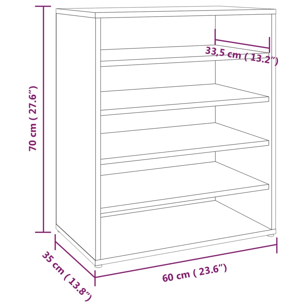 Shoe Cabinet Smoked Oak 5 Drawers Tall & Wide