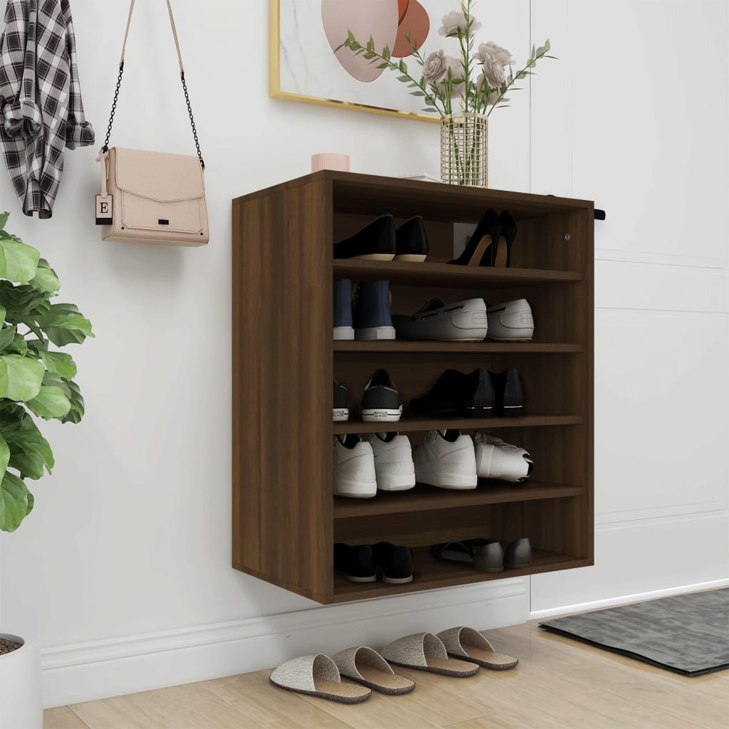 Shoe Cabinet Smoked Oak 5 Drawers Tall & Wide