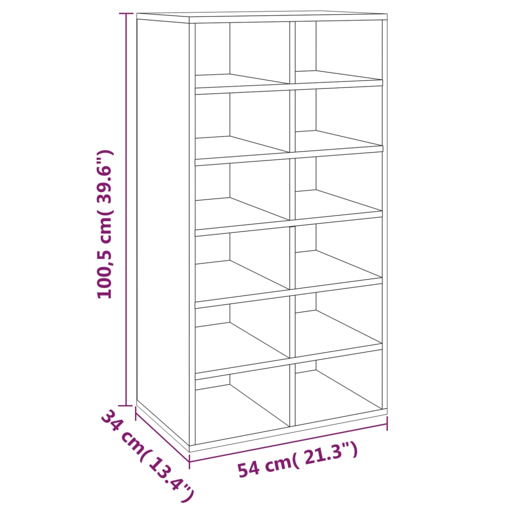 Shoe Cabinet Sonoma Reclaimed Wood 12 Compartments Tall & Skinny