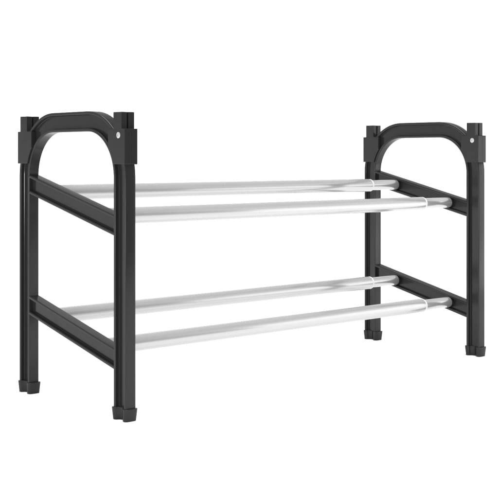 Shoe Rack Black and Silver Aluminum 2 Tiers
