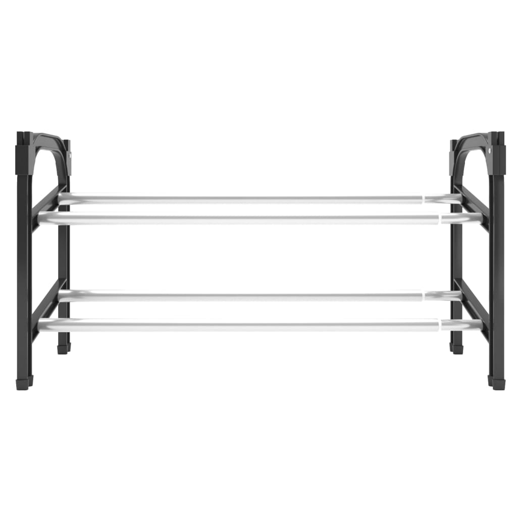 Shoe Rack Black and Silver Aluminum 2 Tiers