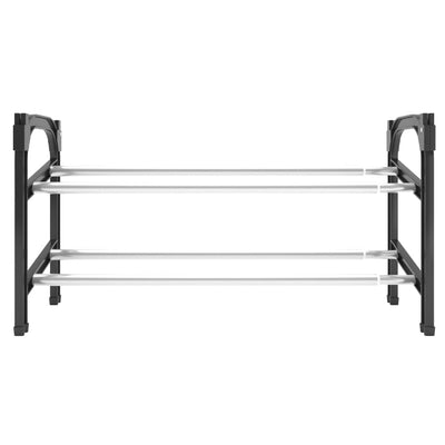 Shoe Rack Black and Silver Aluminum 2 Tiers