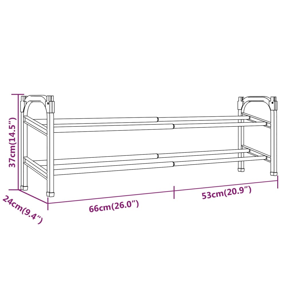 Shoe Rack Black and Silver Aluminum 2 Tiers