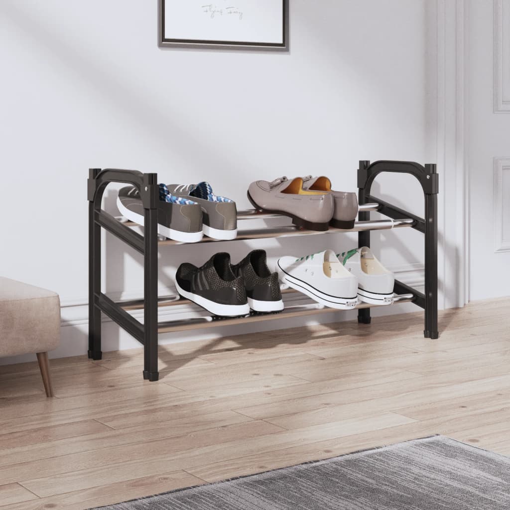 Shoe Rack Black and Silver Aluminum 2 Tiers