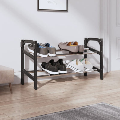 Shoe Rack Black and Silver Aluminum 2 Tiers