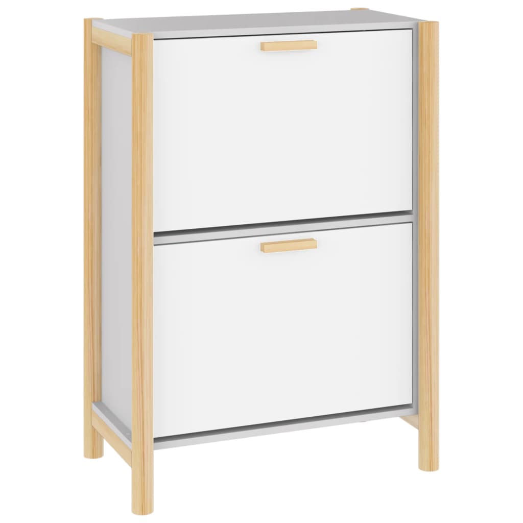 Shoe Cabinet Natural Solid Pine Medium 2 Drop-Down Drawers