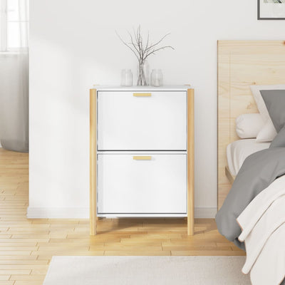 Shoe Cabinet Natural Solid Pine Medium 2 Drop-Down Drawers