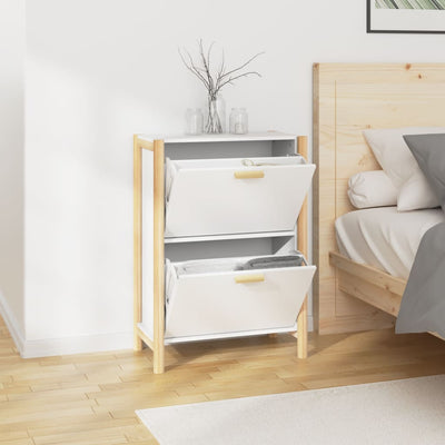 Shoe Cabinet Natural Solid Pine Medium 2 Drop-Down Drawers