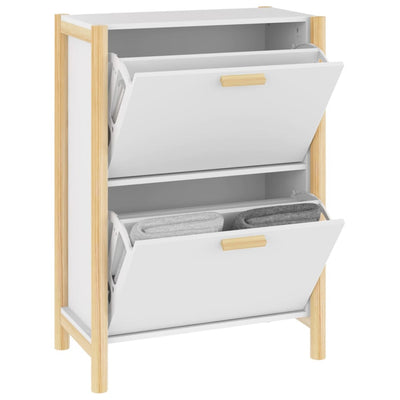 Shoe Cabinet Natural Solid Pine Medium 2 Drop-Down Drawers