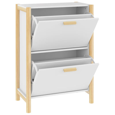 Shoe Cabinet Natural Solid Pine Medium 2 Drop-Down Drawers