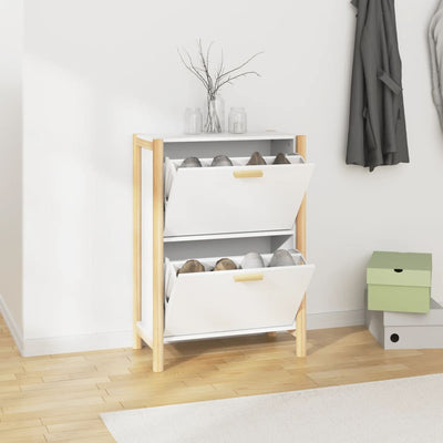 Shoe Cabinet Natural Solid Pine Medium 2 Drop-Down Drawers