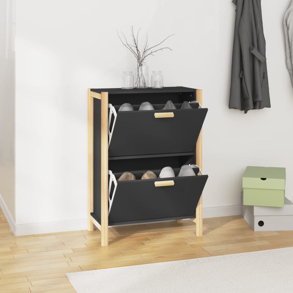 Shoe Cabinet Natural Solid Pine Medium 2 Drop-Down Drawers