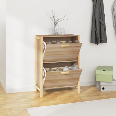 Shoe Cabinet Natural Solid Pine Medium 2 Drop-Down Drawers