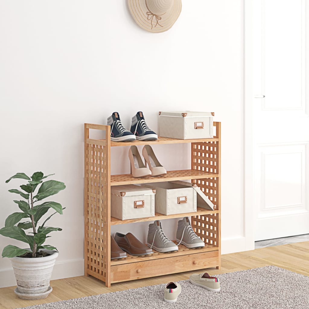 Shoe Rack Solid Walnut 4 Tiers