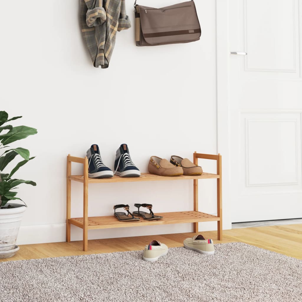 Shoe Rack Solid Walnut 2 Tiers
