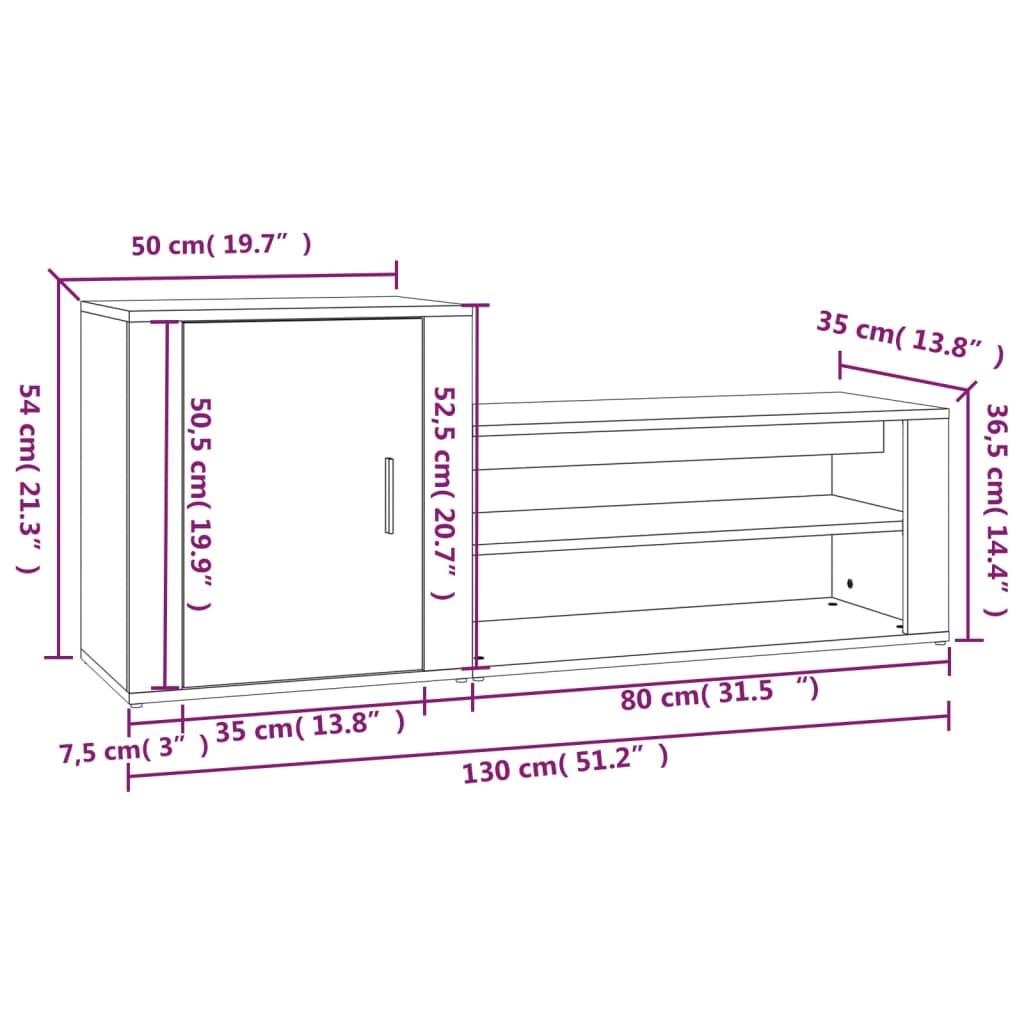 Arc Shoe Cabinet Solid Oak 7 Compartments Rectangular