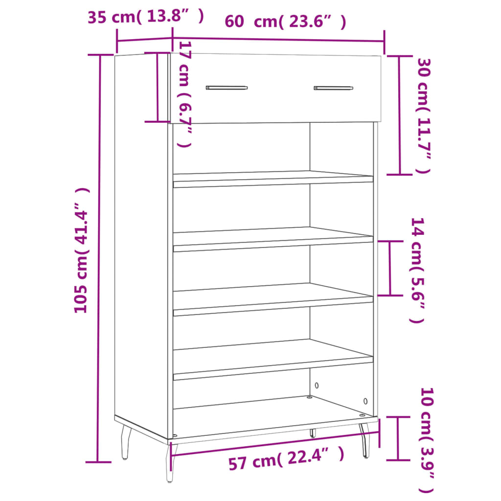 18 Pair Modern Industrial Wooden Shoe Cabinet With 5 Tiers & 1 Drawer