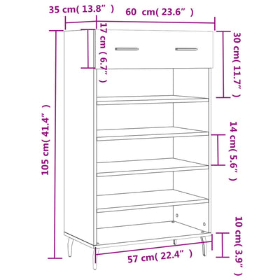 18 Pair Modern Industrial Wooden Shoe Cabinet With 5 Tiers & 1 Drawer