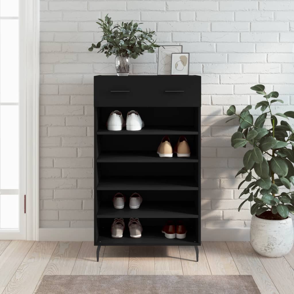 18 Pair Modern Industrial Wooden Shoe Cabinet With 5 Tiers & 1 Drawer