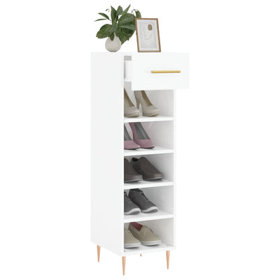Luxo Shoe Cabinet Solid Oak 5 Compartments Tall & Skinny & Metal Feet