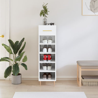 Luxo Shoe Cabinet Solid Oak 5 Compartments Tall & Skinny & Metal Feet