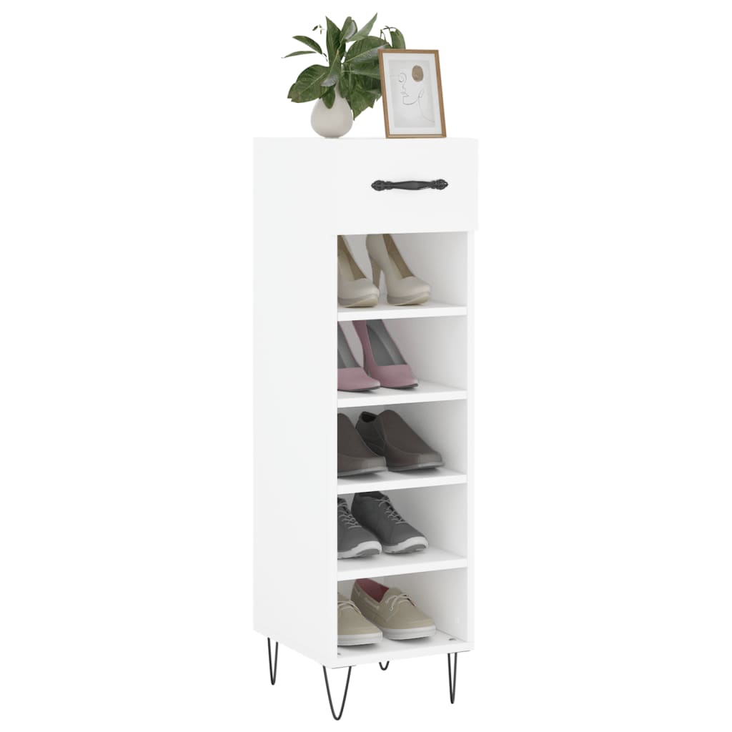 Luxo Shoe Cabinet Solid Oak 5 Compartments Tall & Skinny & Metal Feet