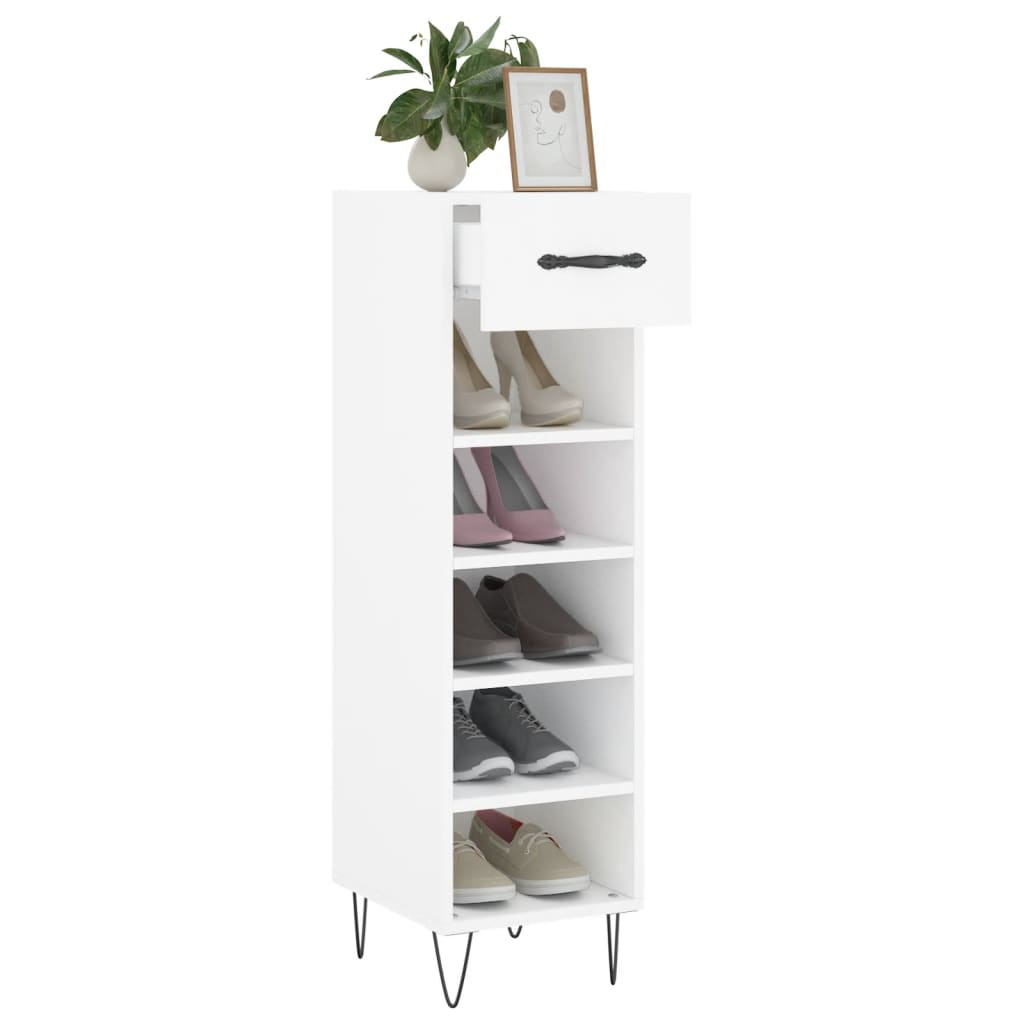 Luxo Shoe Cabinet Solid Oak 5 Compartments Tall & Skinny & Metal Feet
