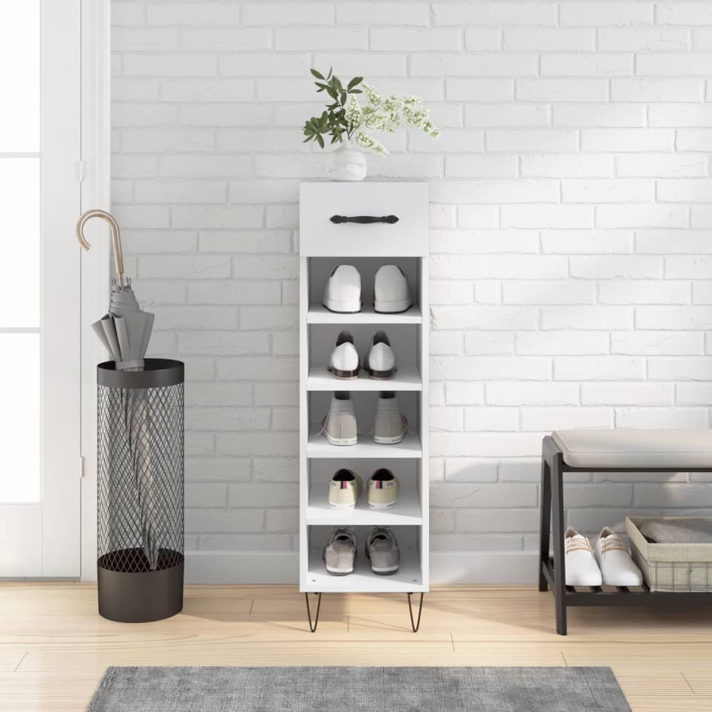 Luxo Shoe Cabinet Solid Oak 5 Compartments Tall & Skinny & Metal Feet