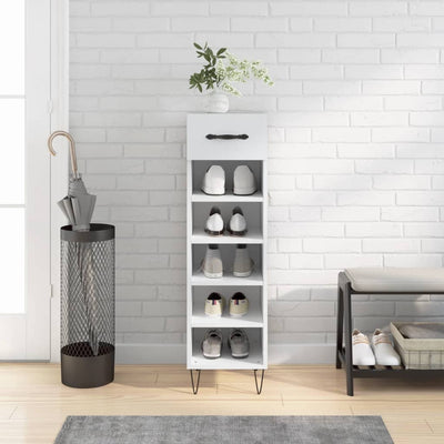 Luxo Shoe Cabinet Solid Oak 5 Compartments Tall & Skinny & Metal Feet